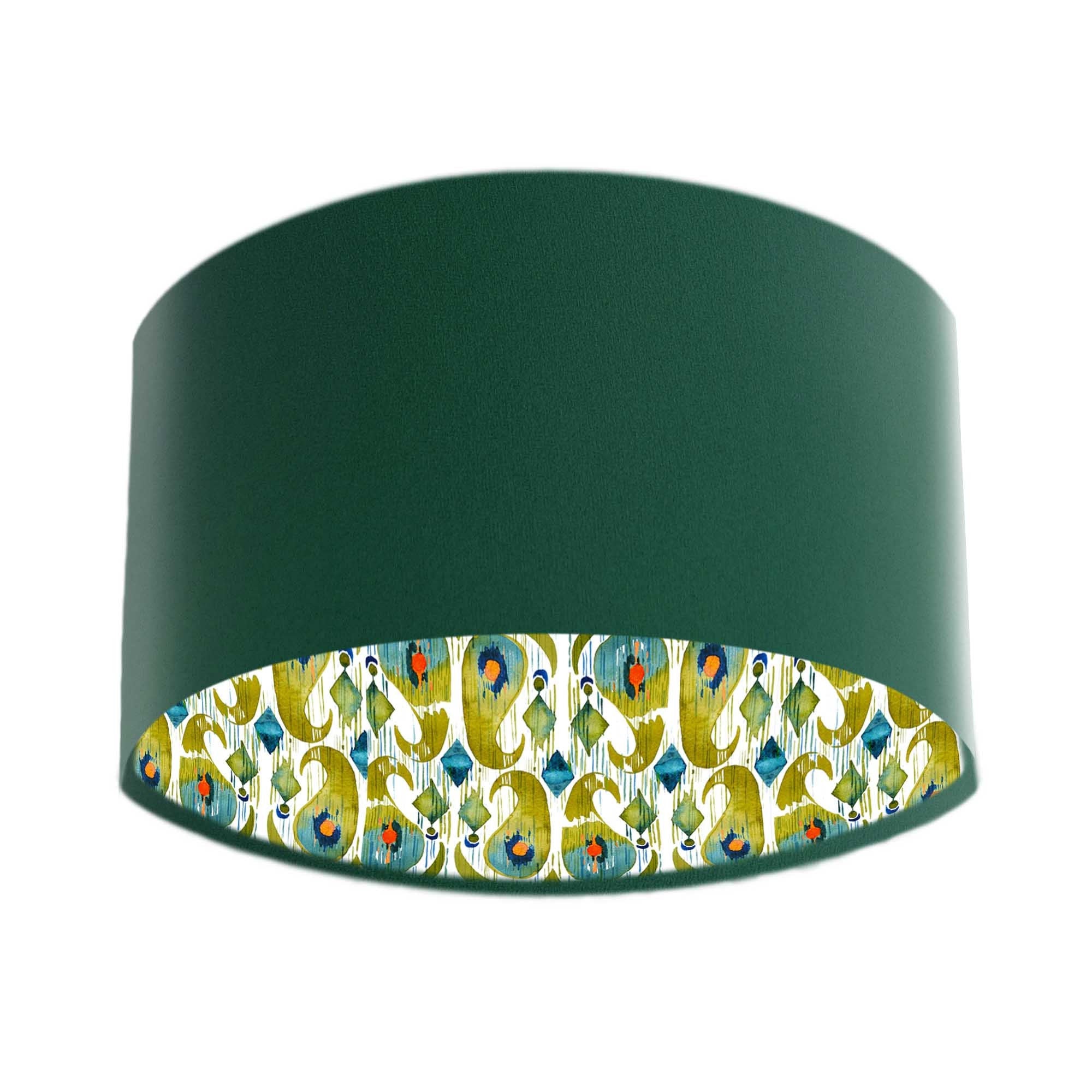 Bottle Green Velvet Lampshade with Green Ikat Lining