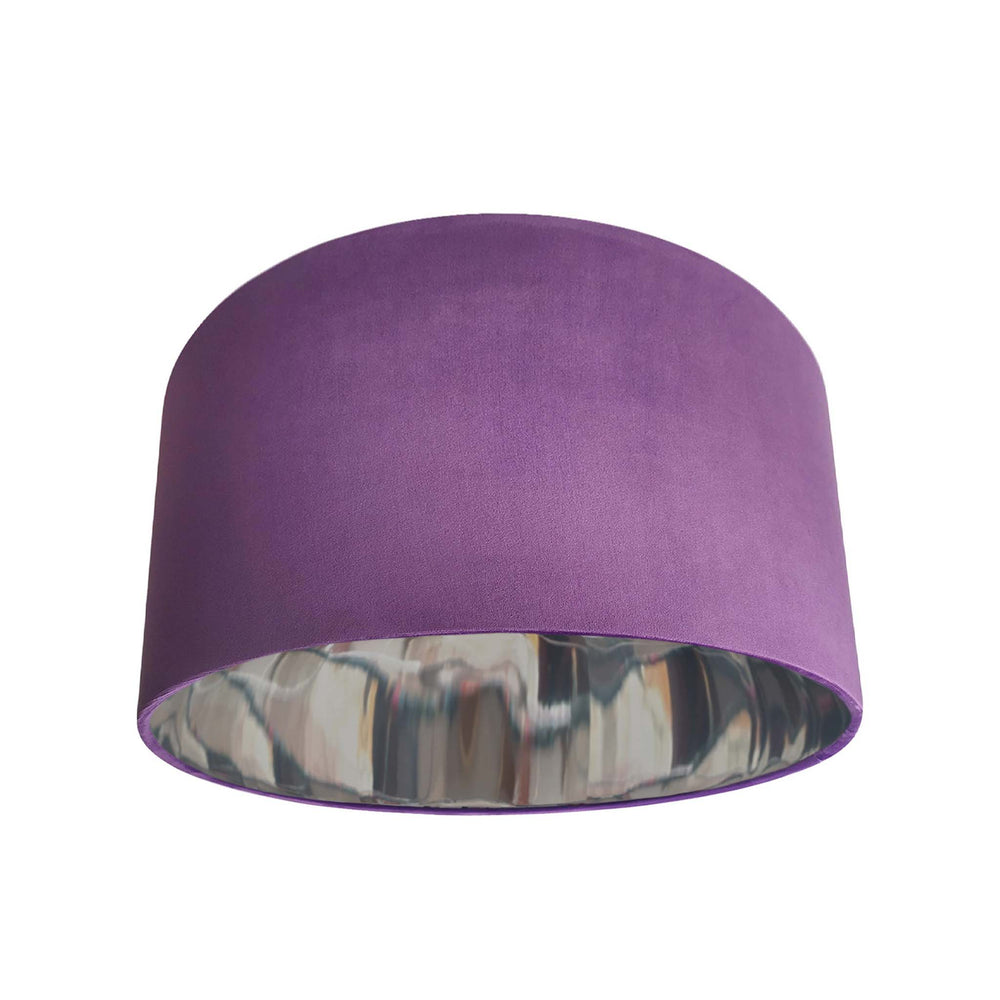 Amethyst velvet lampshade with mirror silver lining design