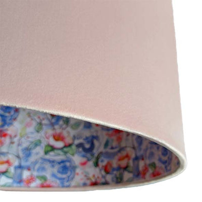 Baby Pink Velvet Lamp Shade with Oriental Vases Lining
