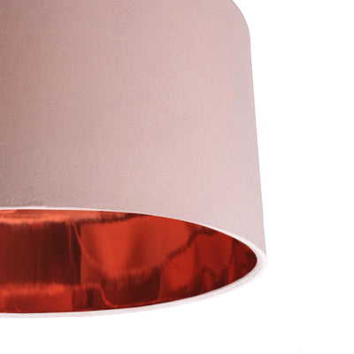 close up of the Baby Pink Velvet Light Shade with Mirror Copper Lining