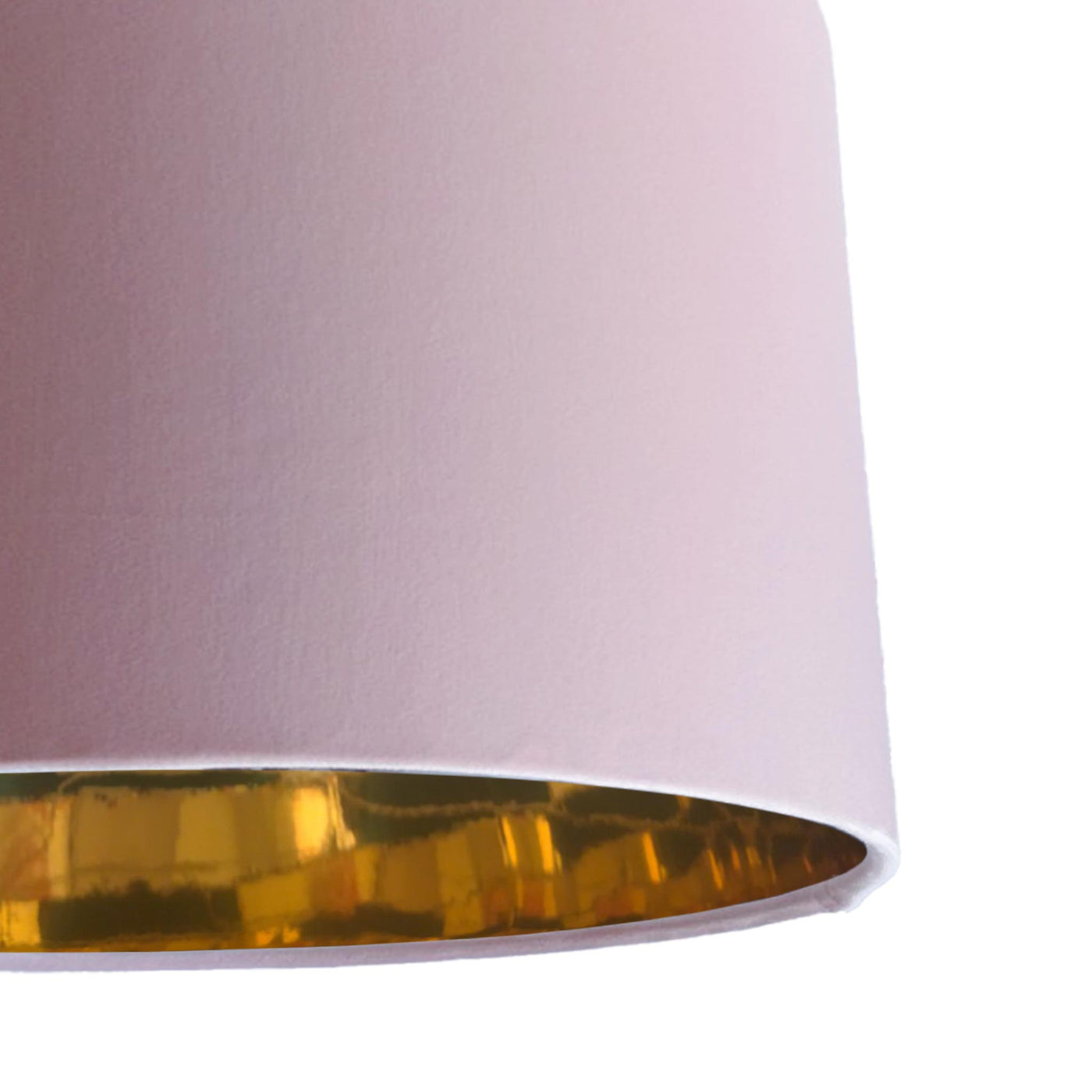 close p of the Baby Pink Velvet Lamp Shade with Mirror Gold Lining