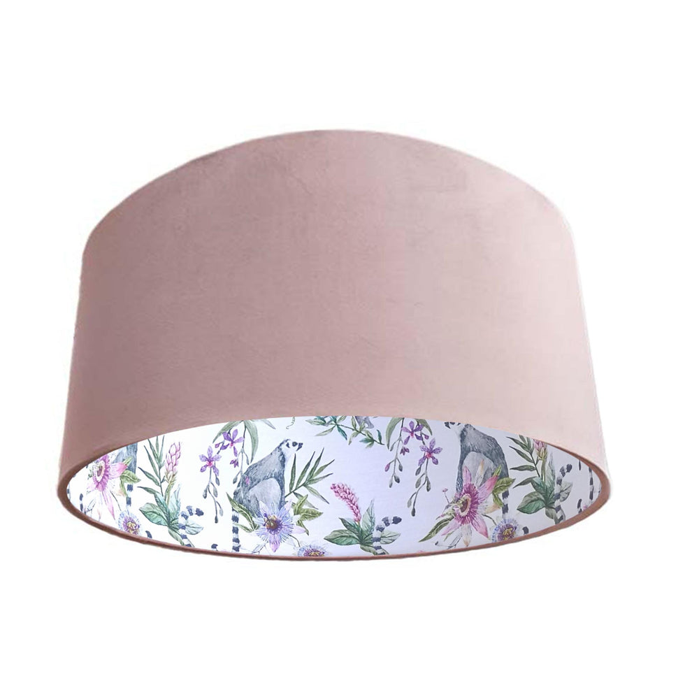 Pinky Lemur Floral Lampshade in Baby Pink Velvet