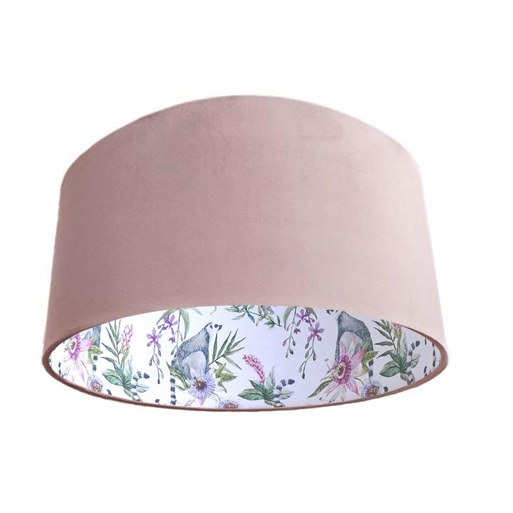 Pinky Lemur Floral Lampshade in Baby Pink Velvet