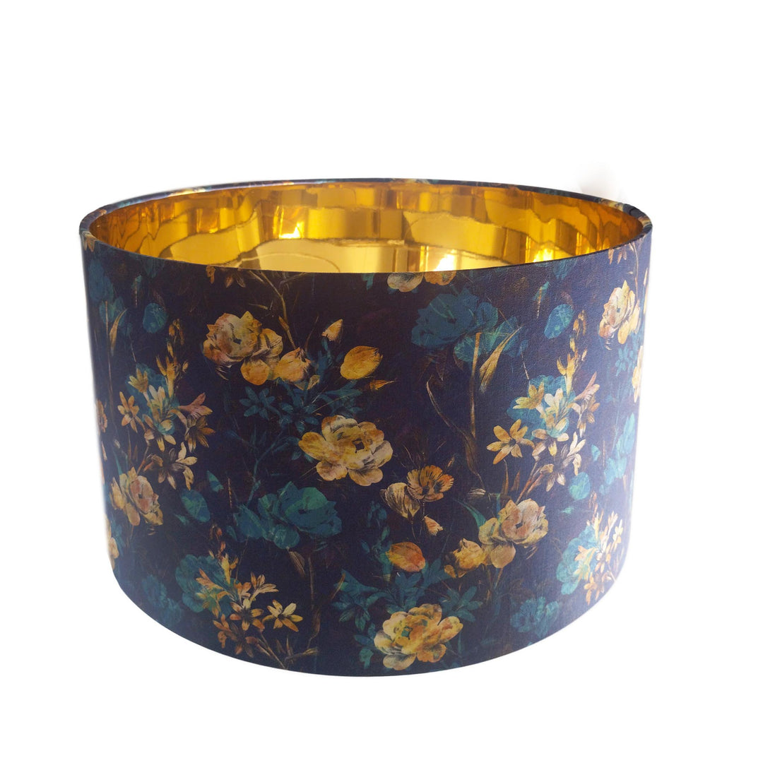 Navy Blue Gold Flower Lamp shade with Mirror Gold Lining