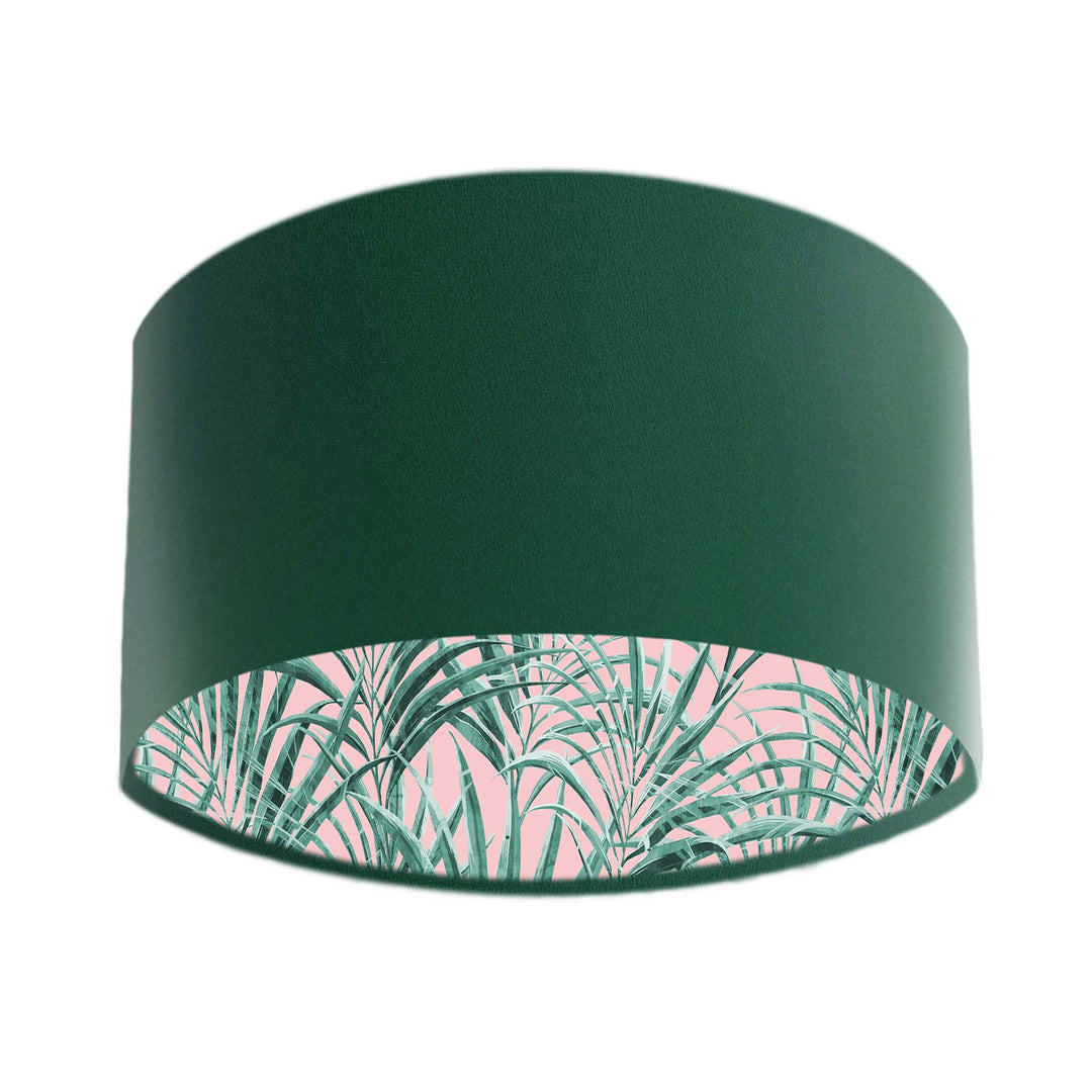 green velvet lamp shade with tropical palms print lining