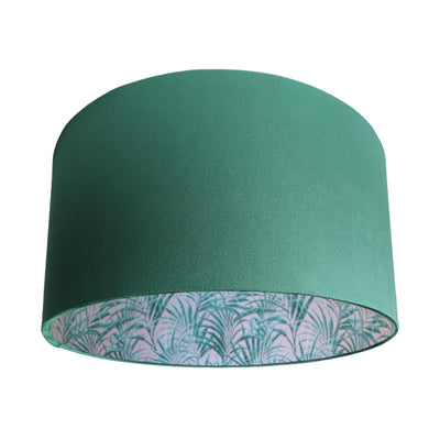 Bottle Green Velvet Lampshade with Palms Delight Lining