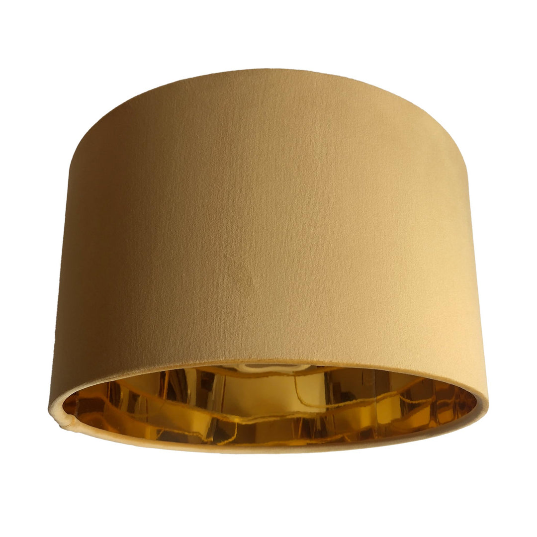 Camel Beige Velvet Lampshade with Mirror Gold Lining