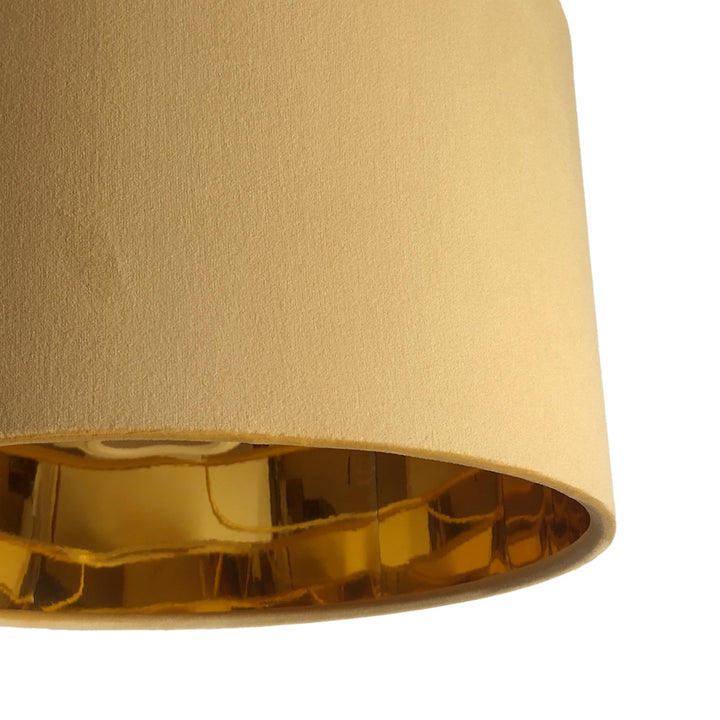 close up of the Camel Beige Velvet Lampshade with Mirror Gold Lining