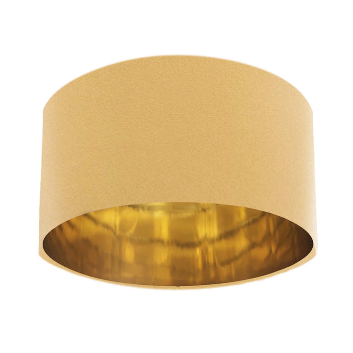 beige velvet lampshade with mirror gold lining finish
