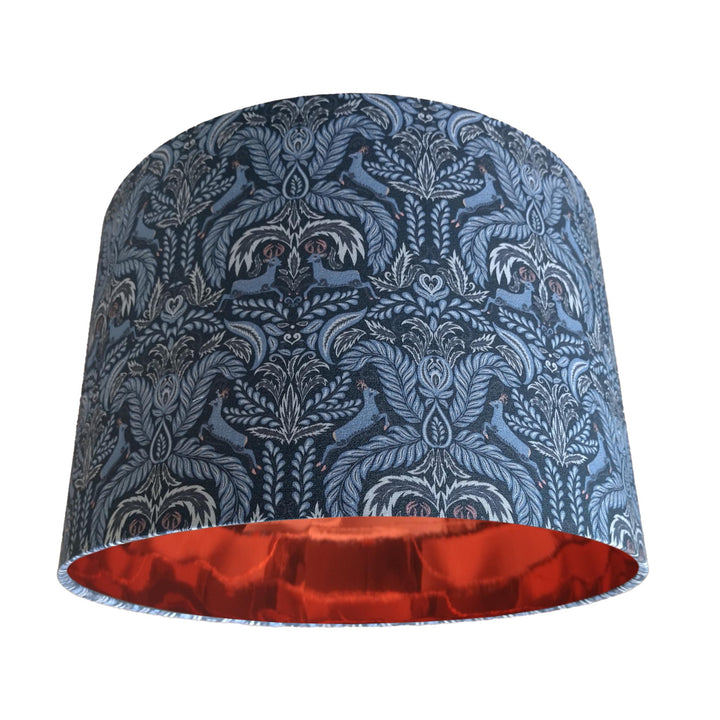 Deer Woodland Cotton Lampshade in Navy Blue with Mirror Copper