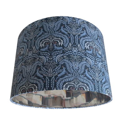 Deer Woodland Cotton Lampshade in Navy Blue with Mirror Silver