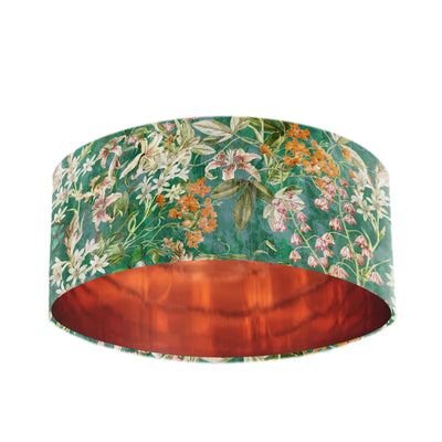 Emerald Green Meadow Velvet Lampshade with Copper Lining