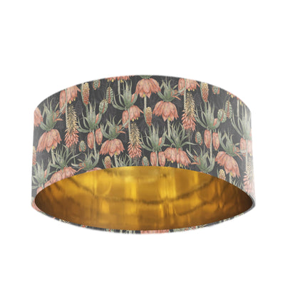 Black Drum Lampshade with Exotic Flora Velvet and Gold Lining
