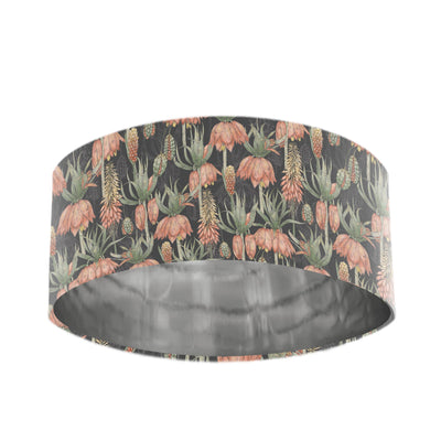 Velvet Lamp Shade with Black Exotic Flora and Silver Lining