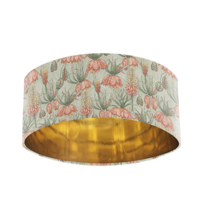 Gold Lined Lamp Shade with Sage Green Floral Velvet