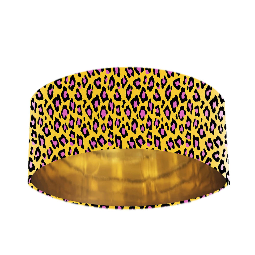 fearless leopard lamp shade with gold lining pink mustard