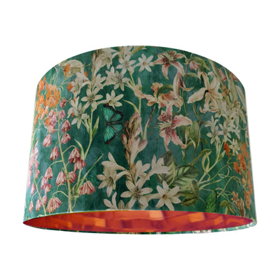 Emerald Green Meadow Velvet Lampshade with Copper Lining