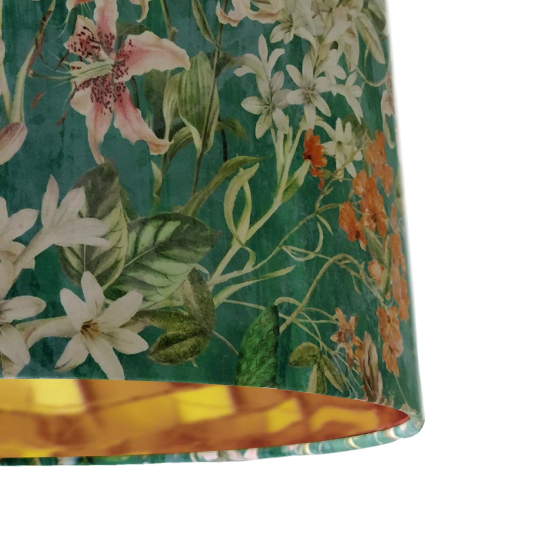 Green Velvet Floral Lamp Shade In Emerald Green Gold Lining Adoro D cor green-velvet-floral-lamp-shade-in-emerald-green-gold-lining-adoro-d-cor