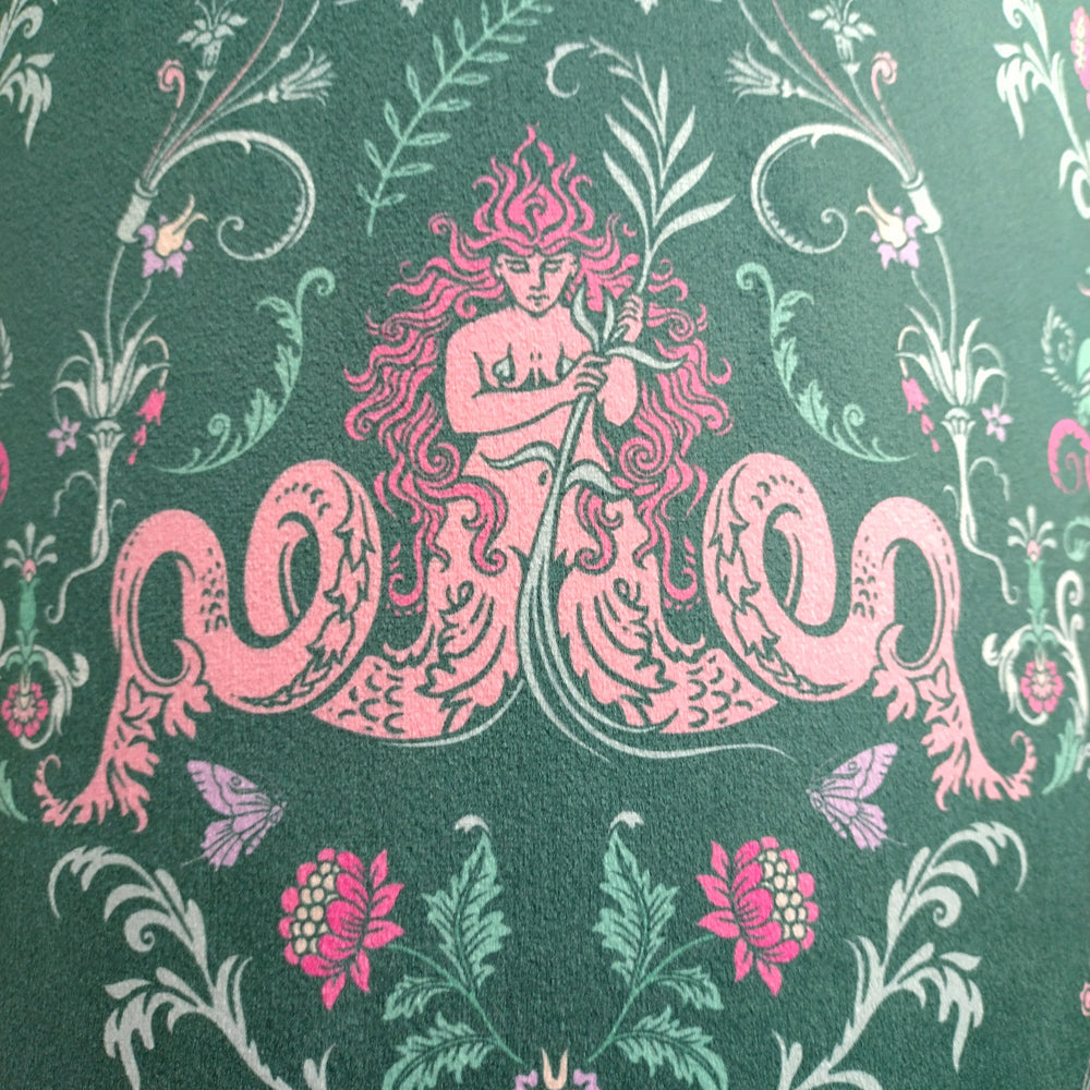 Green velvet lampshade with mirror metallic fairy-inspired look