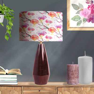 Japanese Fan and Cherry Blossoms Lampshade with Gold Lining