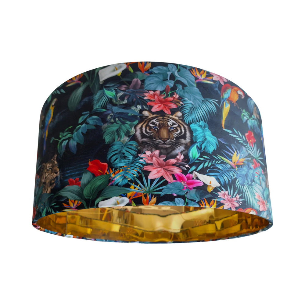 Junglesque Velvet Lampshade with Mirror Gold Lining