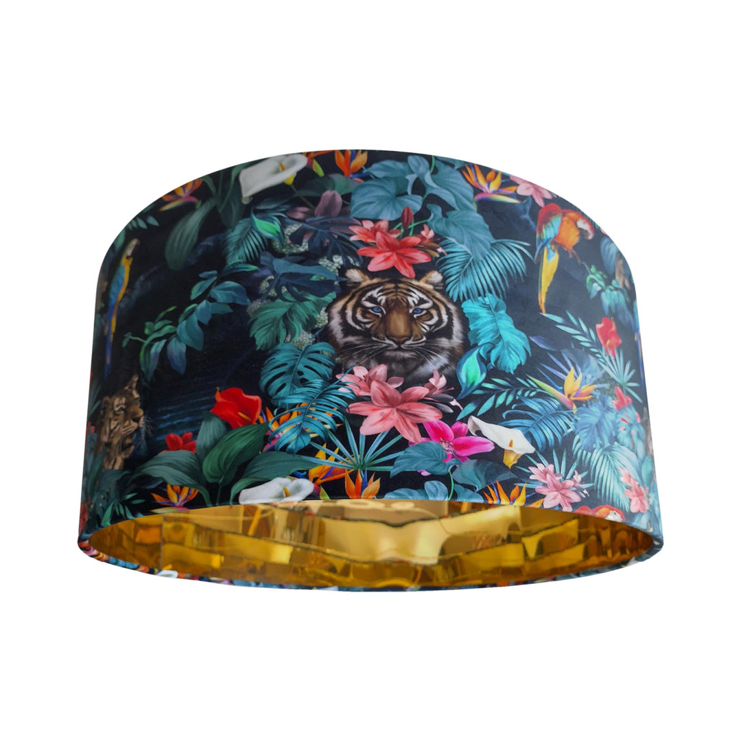 Junglesque Velvet Lampshade with Mirror Gold Lining