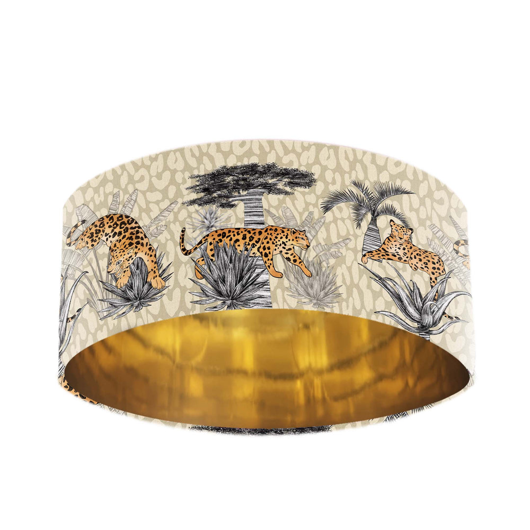 leopard print lamp shade with gold lining safari style