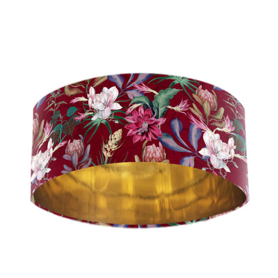 Luxury Blossoms Velvet Lamp Shade in Burgundy Red with Gold Lining