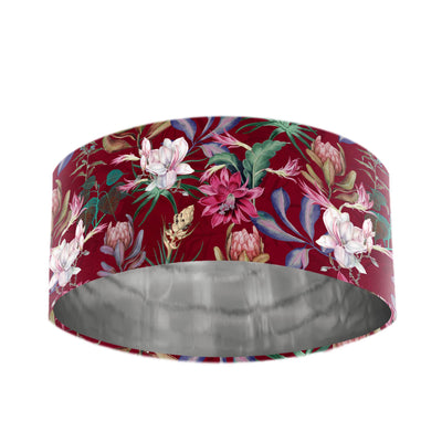 Luxury Blossoms Velvet Lampshade in Burgundy Red & Silver Lining