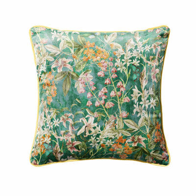 Meadow Velvet Cushion in Emerald Green with Gold Piping
