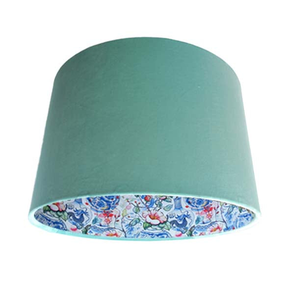 mint green velvet lamp shade with oriental vase lining