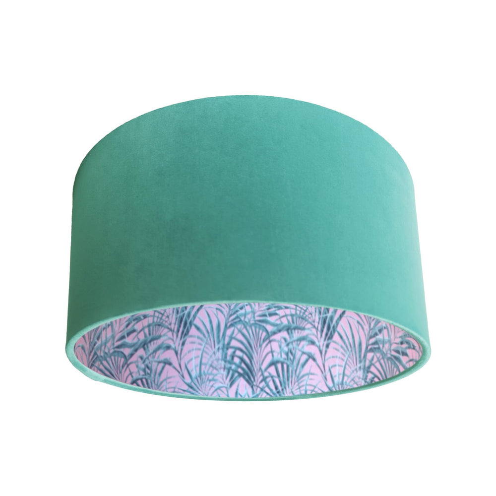 Mint Green Velvet Lampshade with Palms Delight Lining