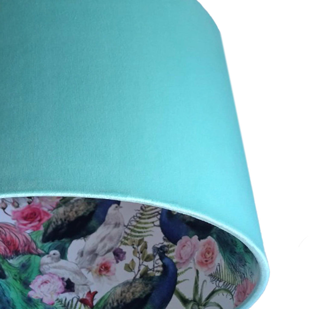 Flamingo and Peacock Feathers Light Shade in Mint Green Velvet
