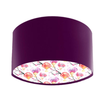 Japanese Fan and Cherry Blossoms Lampshade in Mulberry Purple Velvet