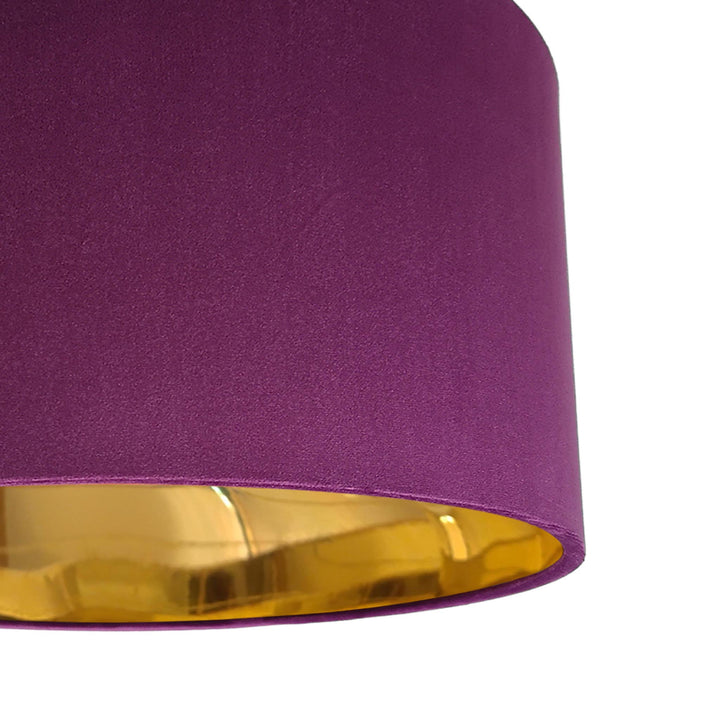 close up of the Mulberry Purple Velvet Lampshade with Mirror Gold Lining