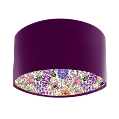 Mulberry purple velvet lamp shade with summer wildflowers lining