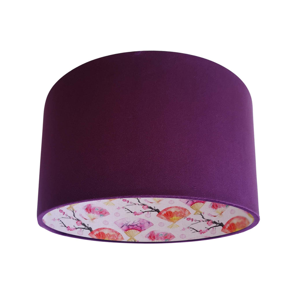 Mulberry purple velvet lampshade with Japanese fan lining