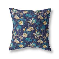 navy blue and gold floral cushion with cream back