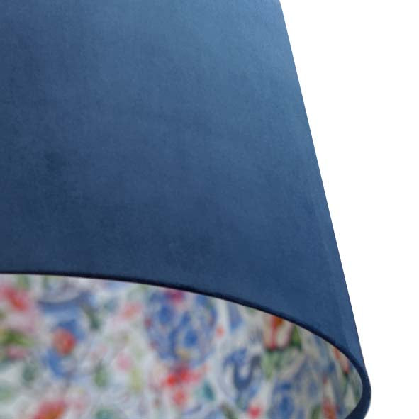 Navy Blue Velvet Lamp Shade with Oriental Vases Lining