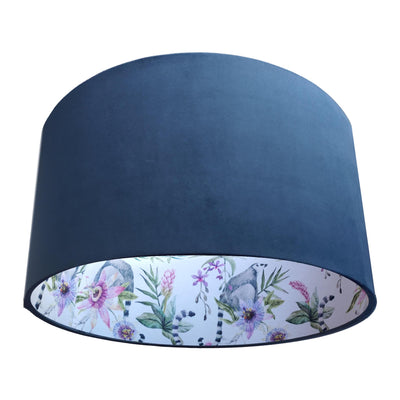 Pinky Lemur Floral Lampshade in Navy Blue Velvet