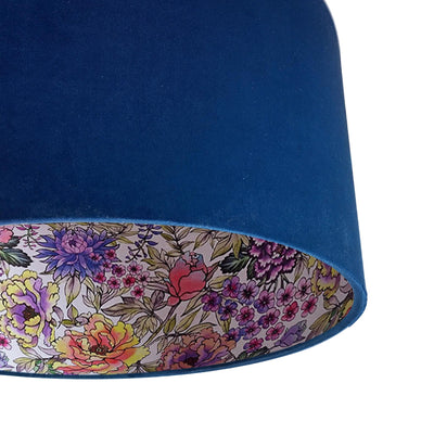 close up of the Summer Wildflower Lampshade in Navy Blue Velvet