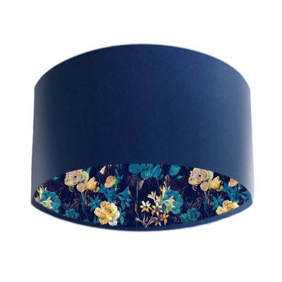 Navy Blue Velvet Lampshade with Navy Blue Gold Florals
