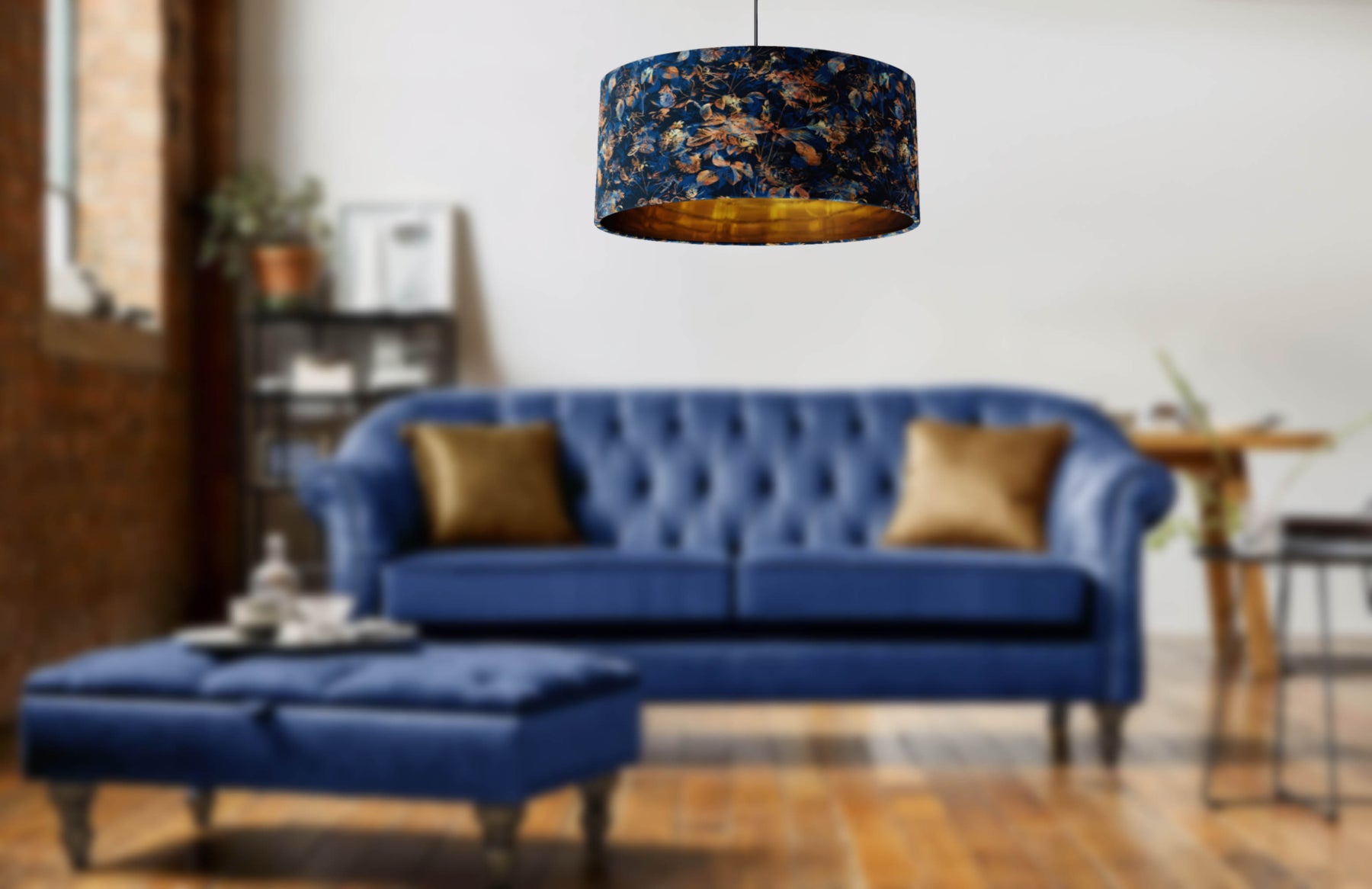 Picture of an extra large lampshade in a living room setting