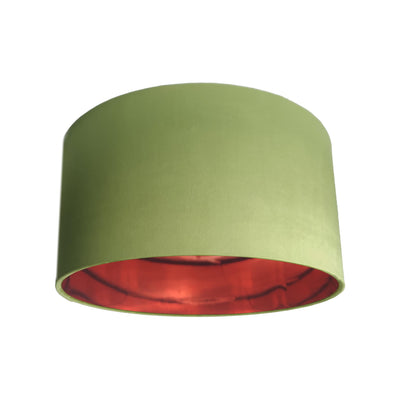 Olive Green Velvet Lampshade with Mirror Copper Lining