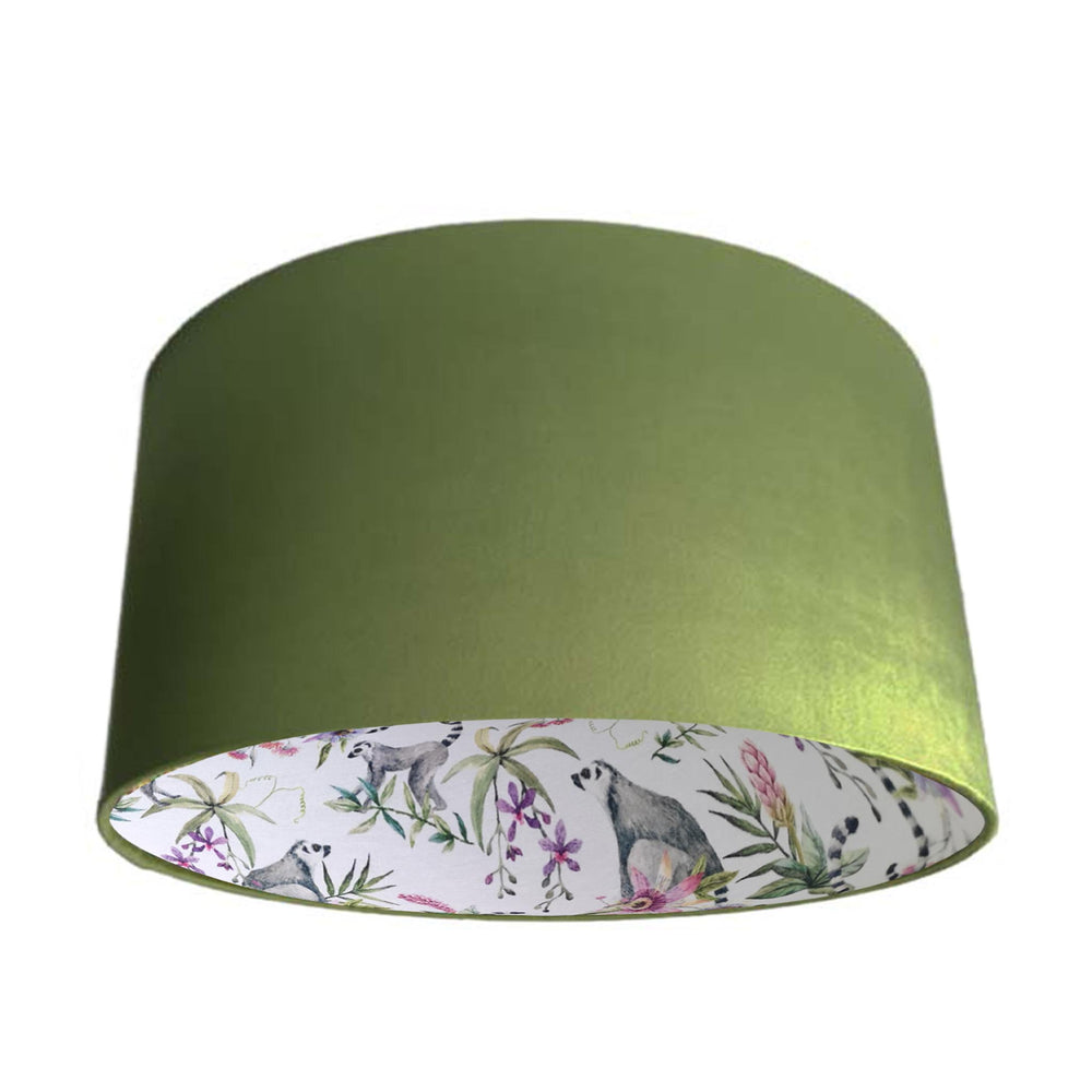 Pinky Lemur Floral Lampshade in Olive Green Velvet