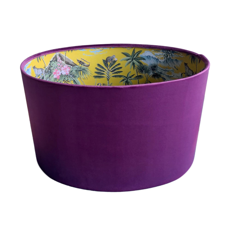 front view of the Lemur Island Oval Lampshade in Mulberry Purple Velvet