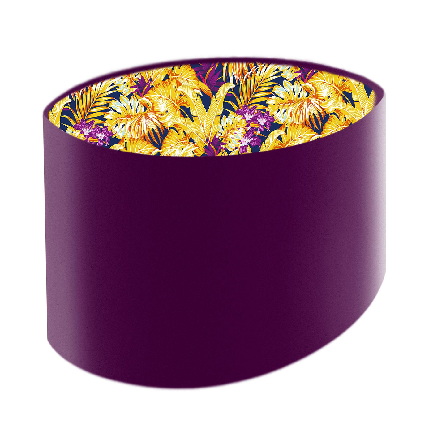 Purple and Gold Tropical Oval Lampshade in Mulberry Purple Velvet