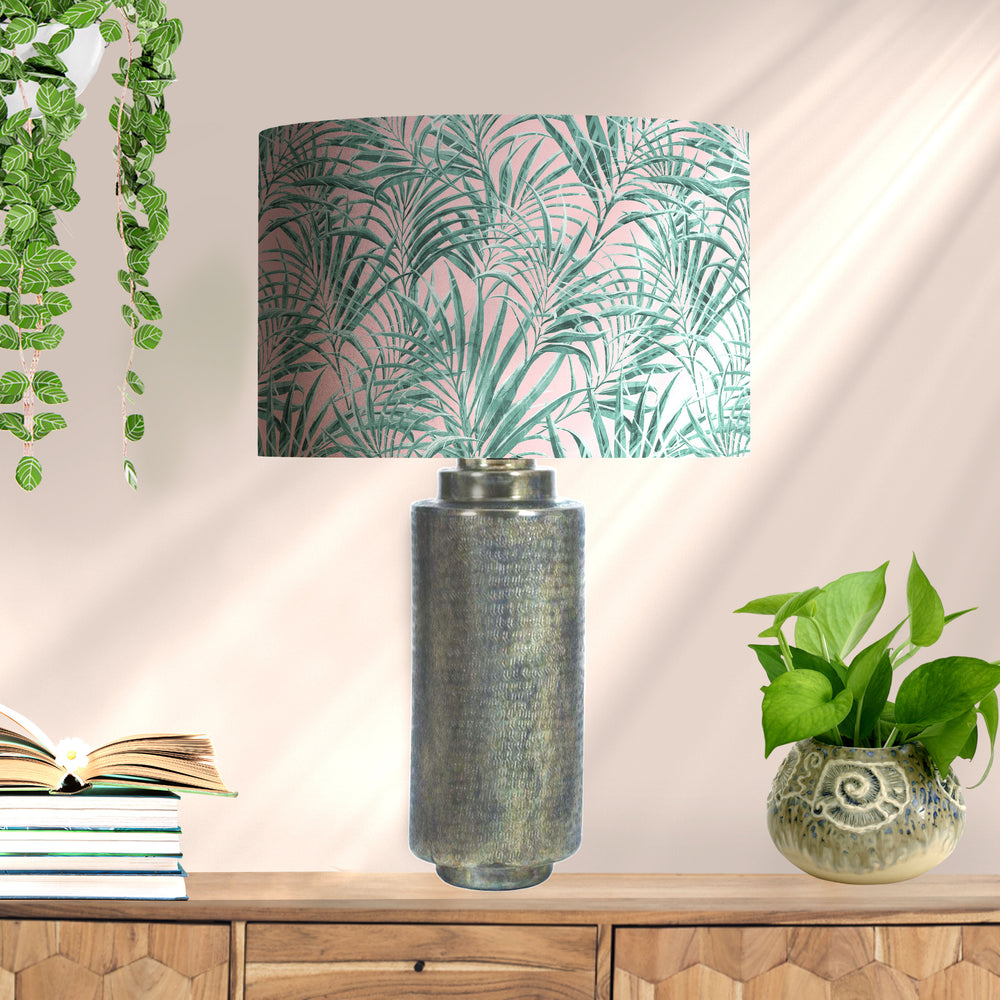 tropical pink palm leaf lampshade with silver lining