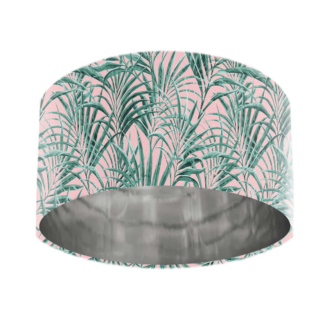 tropical pink palm leaf lampshade with silver lining