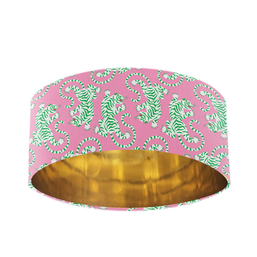 tiger velvet lamp shade pink green with gold lined finish